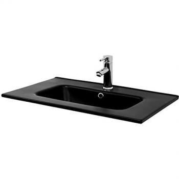 Waschbecken Eckigform mit Überlauf Schwarz Keramik 71 × 47 × 18 cm – ML‑Design