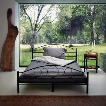 Tectake Double Bed Frame - Metal with Slatted Base - Black
