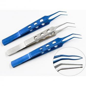 Pinzas de implante de cristal para microcirugía oftalmológica, mango plano suave, cola de pato