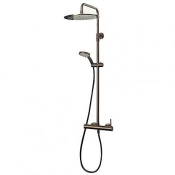 GALINDO Theo dark 86350336 columna ducha monomando mezcladora rociador extraplano 300 mm latón, flexo pvc y maneral pysa 5 funciones cromo negro cepillado
