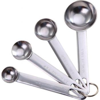 Kitchen Baking Stainless Steel Measure Spoons – 4 Pack (1.25 mL, 2.5 mL, 5 mL, 15 mL)