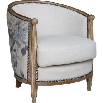 Fauteuil tonneau Carole Eglantine en bois massif et lin