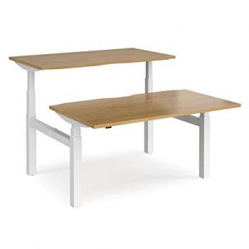 Dams Elev8 Touch Sit-Stand Back-To-Back Desks 1400mm X 1650mm - White Frame, Oak
