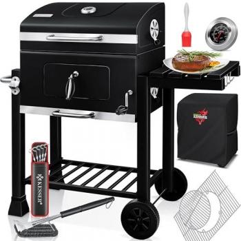 Kesser Smoker XL Plus: Parrilla Portátil con Tapa, Termómetro y 8 Brochetas