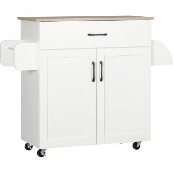 Carrito Auxiliar HOMCOM con 1 Cajón, 2 Puertas, Toallero y Especiero Blanco