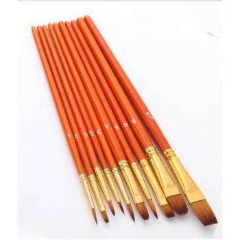 10Pcs Gouache Paint Brushes Set - Different Shapes, Round Pointed Tip