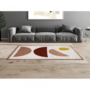 Alfombra shaggy abstracta - 120 x 170 cm - crema y rosa - mynio