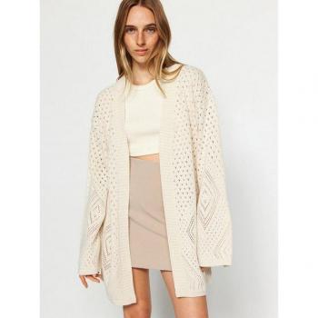 Tricou cardigan midi oversized cu deschidere și găuri, stil stonewash
