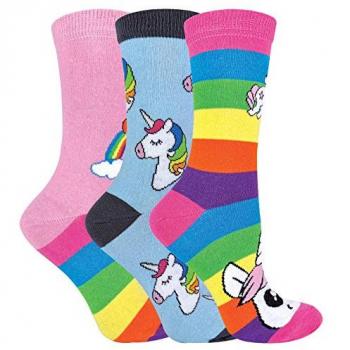 Girls Unicorn Striped Rainbow Socks - 3 Pack - Black - Size 9-12