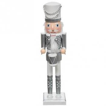 Figurine Casse Noisette en Bois Blanc et Argent H 38 cm