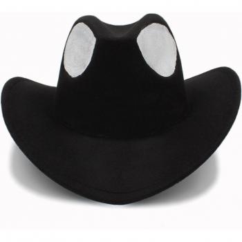 Hand Painted Women's Wool Western Hat - Black Alien Roll-up Brim Fedora (56-58CM)