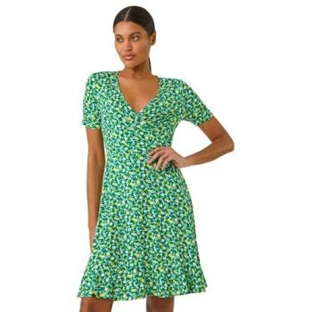 Green Floral Ditsy Wrap Frill Dress (Size 20)