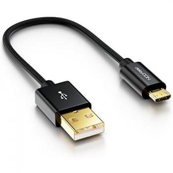 DeleyCON Micro USB Kabel 0,15m Nylon + Metallstecker - Ladekabel Datenkabel - Schwarz