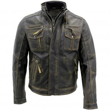Infinity Leather Men's Black Retro Biker Jacket - Size 3XL