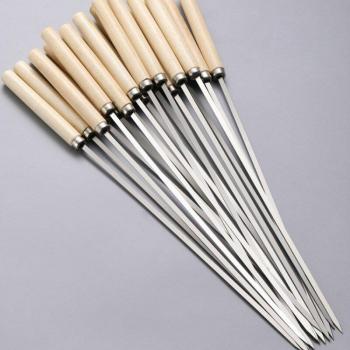 10pcs Anti-Scalding BBQ Skewers with Wooden Handle - 304 Stainless Steel