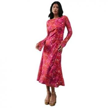 Burnout Floral Chiffon Slash Neck Bias Midi Dress