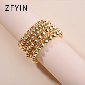 Gold Ball Beaded Layered Bracelet Set for Women