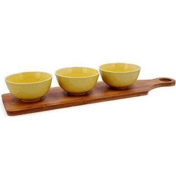 Set de 3 Boles Redondos de Porcelana ARC Red Aruba 9,5cm, Paleta de Madera, Multicolor