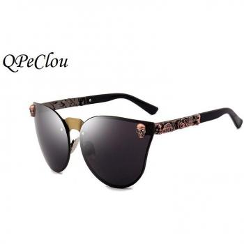 Gafas de sol QPeClou unisex de metal con espejo cráneo y ojo de gato