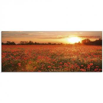 Glasbild ARTLAND Mohnblumenfeld bei Sonnenuntergang, rot, B:125cm H:50cm, Bilder, in verschiedenen Größen