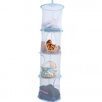 Collapsible Breathable Storage Net Basket - Four-Lattice Air Drying Cylinder, Blue/Yellow/Grey