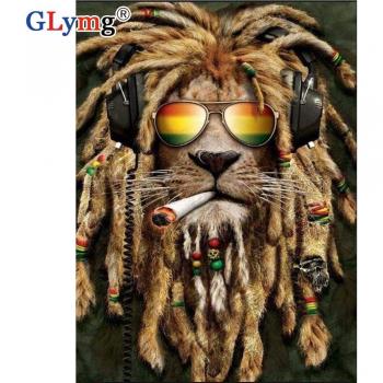 GLymg Full Drill Square Diamond Painting - Lion with Sunglasses