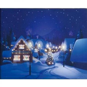 Fiberoptik-Bild Dorf im Winter von HELLUM mit LED, 6h-Timer und 108 Lichtpunkten