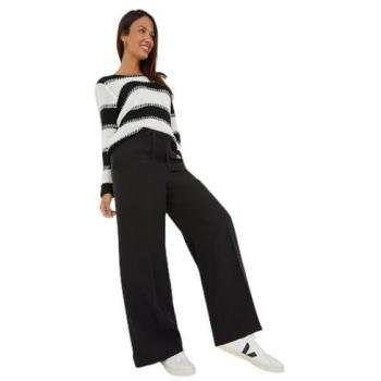 Roman Womens Wide Leg Elastic Waist Tie Front Trouser - Black - Size 10 UK