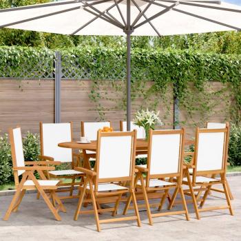Vidaxl Reclining Garden Chairs 8 pcs Cream White Fabric and Solid Wood