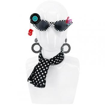 Conjunto Retro Pin Up Años 50 Negro: Gafas, Pendientes y Pañuelo