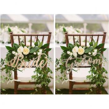 Rustic Wooden Bride & Groom Chair Sign Set