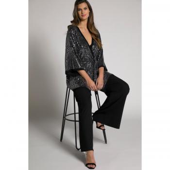 Plus Size Sequin Kimono Jacket, Open Front, Belted, Black, Size 24/26, Polyester/Synthetic Fibers