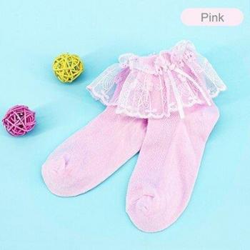 5 Pairs Baby Princess Ankle Socks - White and Pink