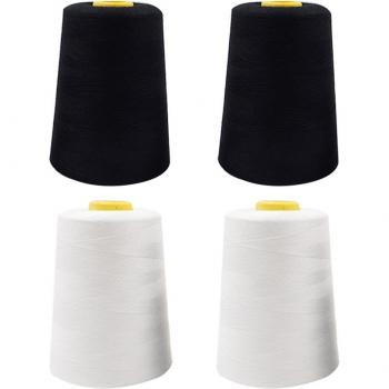 4 Stück 3000M Polyester Nähgarn Schwarz und Weiß - Robuste Schnur für Näharbeiten