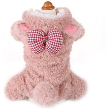 Dog and Cat Winter Hoodie, Warm Cotton Padded Jumpsuit, Bear Design, Brown and Pink
