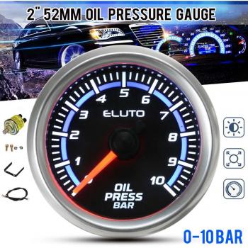 Universal 12V Oil Pressure Gauge 0-10 Bar 0-140 PSI Blue LED Display Black Face 2 52mm