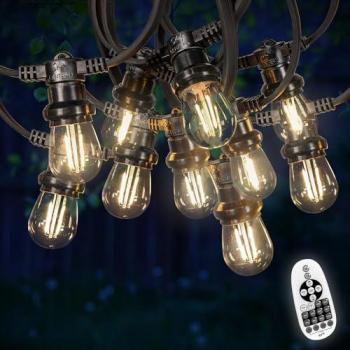 Guirlande Guinguette - SKYLANTERN - 50M - 100 Bulbes LED Dimmables - Blanc Chaud - Télécommande