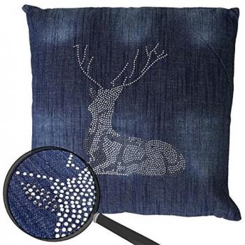 Coussin Murmure de Cerf Bleu avec Perles Brillantes 45x45
