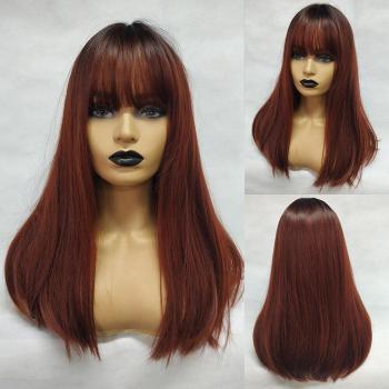 Peluca de Pelo Sintético Azul Recto con Flequillo 20