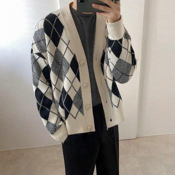 Cárdigan de cuadros para hombre, ropa casual de primavera y otoño, gran tamaño