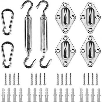 Heavy Duty 24-Piece Shade Sail Hardware Kit for 8-Inch Rectangle Installation