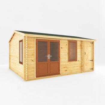 Mercia 44mm Elite Home Office 5.1m × 4m – Full Log Paneling, UPVC Entry, Oak Trim