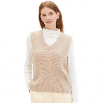 Tom Tailor Damenpullunder Beige Melange, V‑Form, L