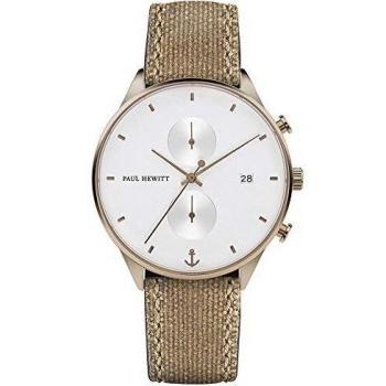 White Unisex Analog Quartz Chronograph with Leather/Canvas Combo Strap