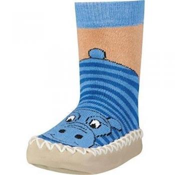 Zapatillas antideslizantes Hippopotamus Playshoes, Pantuflas Unisex niños, Azul/Beige, 19/22 EU
