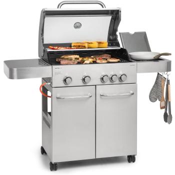 Valkyrie Gasgrill Klarstein – 4‑Brennervorrichtung (3,5 kW) + 1 Brenner (3,15 kW), Edelstahlplatte 74 × 44 cm