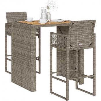 Barset d’extérieur en polyrotin gris – 3 chaises sans coussins