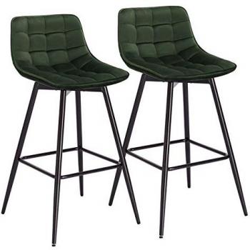 WOLTU 2x Metal Frame Bar Stools with Velvet Seat, Dark Green