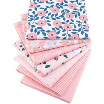Cotton Twill Print DIY Hand Patchwork Pink Fabric by the Yard