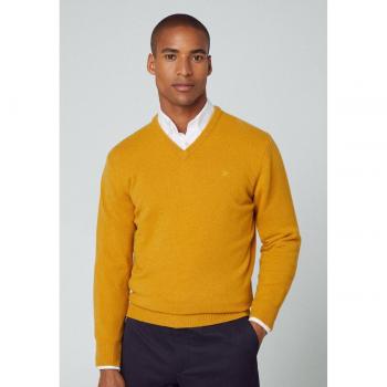 Jersey Hackett de hombre en color mostaza con cuello en V